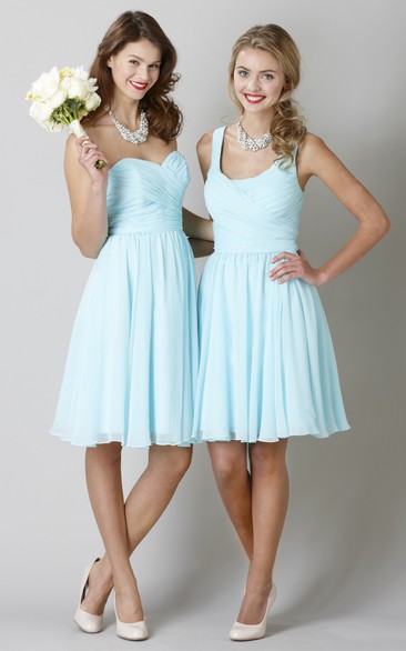 Knee-Length Sleeveless Strapped Criss-Cross Chiffon Bridesmaid Dress