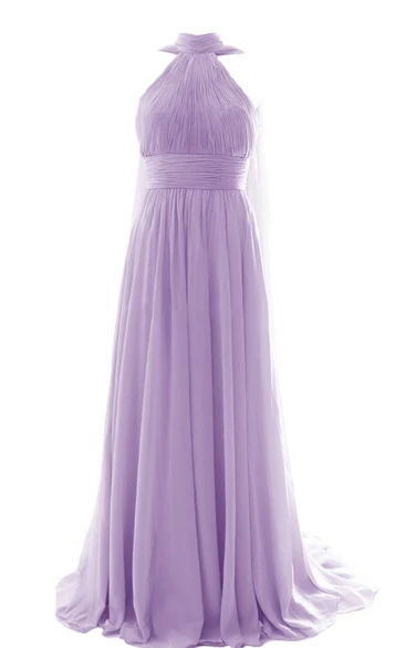 High Neck Drapped A-line Gown With Keyhole Back