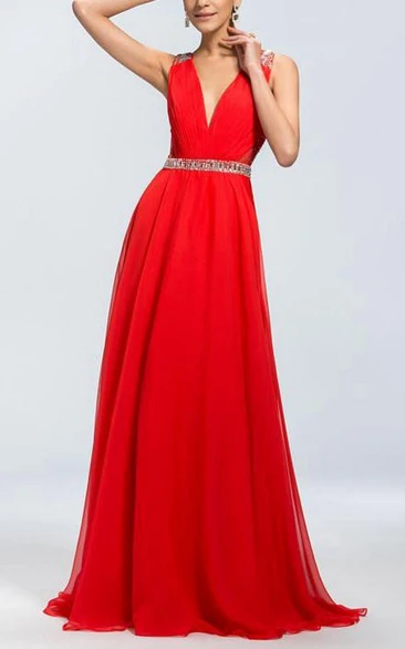 Epidemic Deep V-Neck Open Back Chiffon Prom Dress