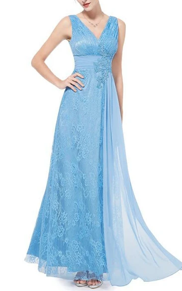 Pretty V-Neck Lace Floor-Length Prom Dress