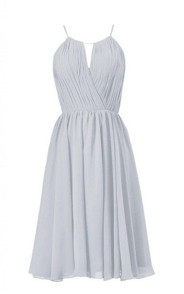 High-neck Short Chiffon Dress With Pleats