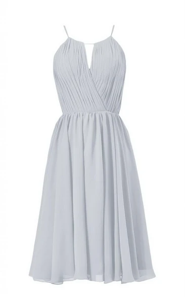 High-neck Short Chiffon Dress With Pleats