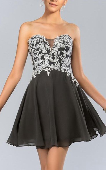 Shinning A-Line Strapless Applique Tulle Short Prom Dress