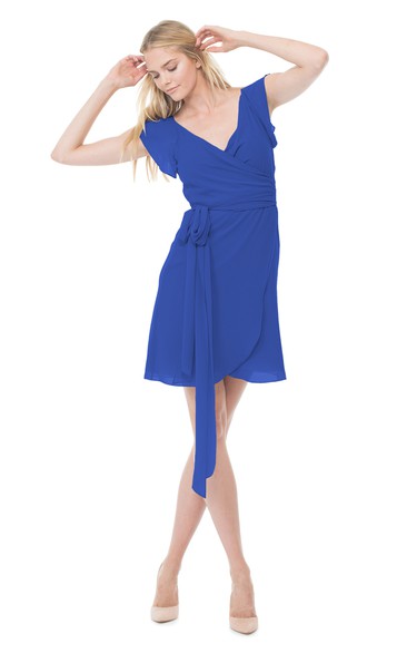 Stylish Cap-Sleeved V-Neck Chiffon Short Dress