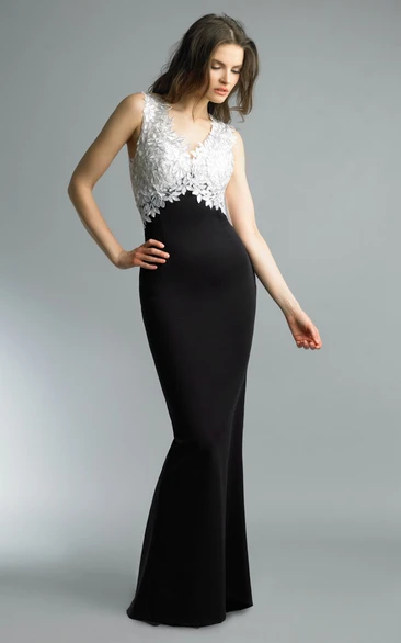 Mermaid Floor-length V-neck Sleeveless Satin Illusion Dress