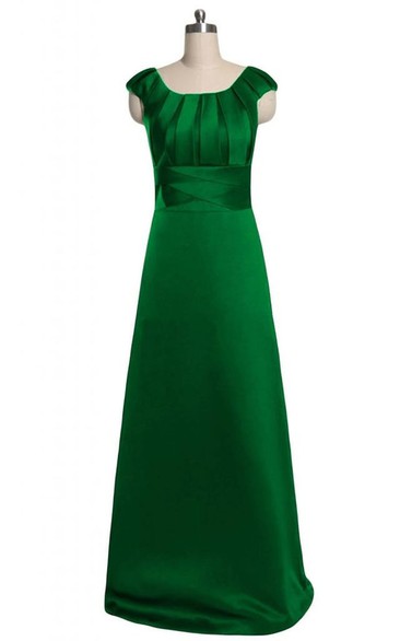 Elegant A-line Cap Sleeve Gown With Pleated Bodice