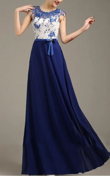 Sumptuous Appliques Floor-Length Beaded A-Line Prom Dress