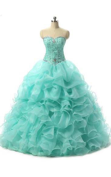 Ball Gown Floor-Length Sweetheart Sleeveless Ruffles Sequins Organza Dress
