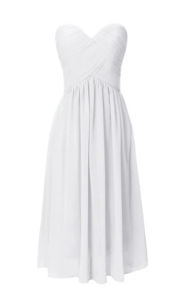 Sweetheart Asymmetrical Ruched Knee-length Chiffon Dress