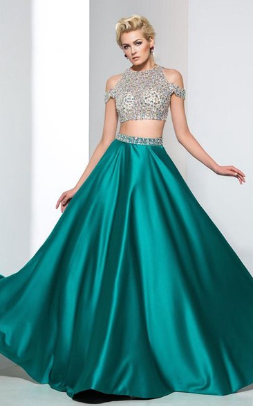 A-Line Two-Piece Beading Prom Dress