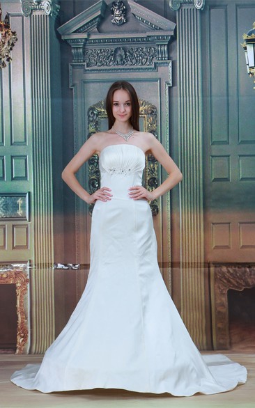 Shining Strapless Satin Sleeveless Trumpet Wedding Dresses