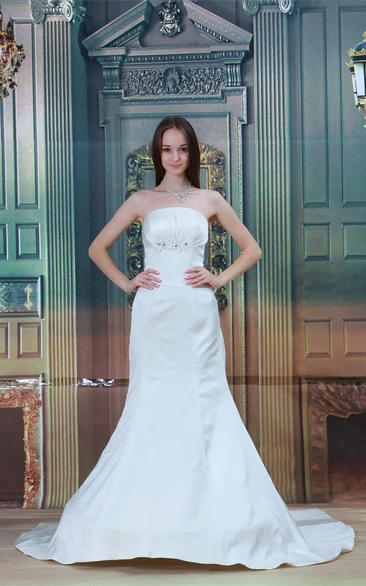 Shining Strapless Satin Sleeveless Trumpet Wedding Dresses