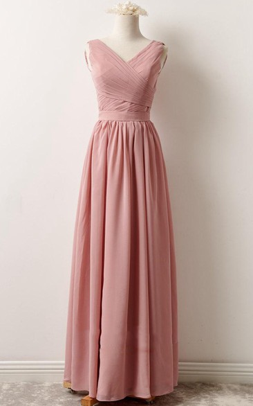 Short Maxi V-neck Chiffon Dress