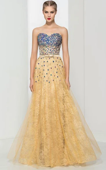 Sweetheart Beading Bowknot Lace-Up Prom Dress