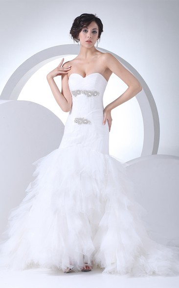 Sweetheart A-Line Tulle Ruffled Skirt and Gown With Beading