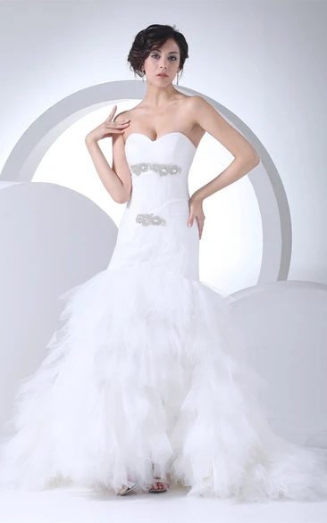 Sweetheart A-Line Tulle Ruffled Skirt and Gown With Beading