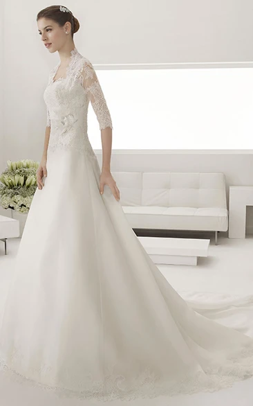 Sweetheart A-line Tulle Wedding Gown With Lace Top And Removable Jacket