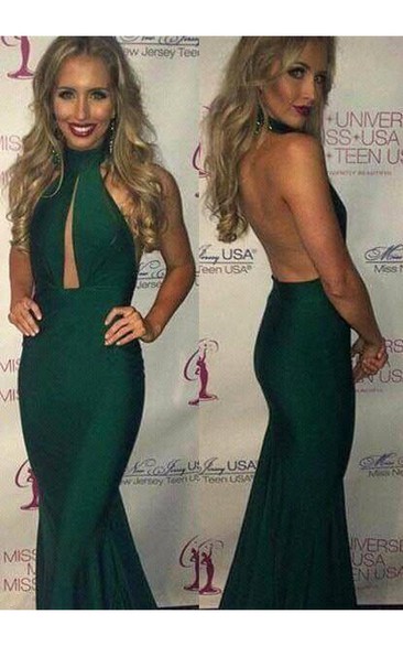 Gorgeous Green Halter Prom Dresses Mermaid Keyhole Party Gowns