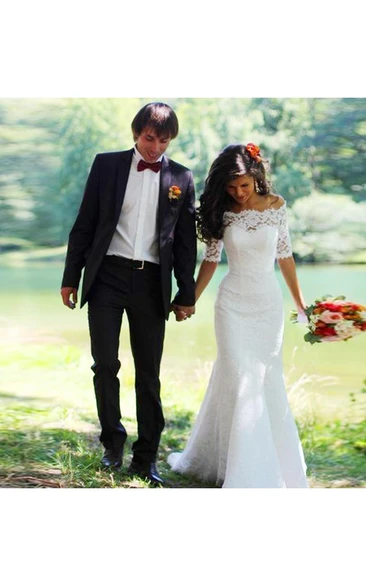 Modern Off-the-shoulder Half-sleeve Mermaid Wedding Dress With Lace