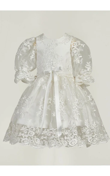 Graceful Christening Gown With Lace Appliques And Sash