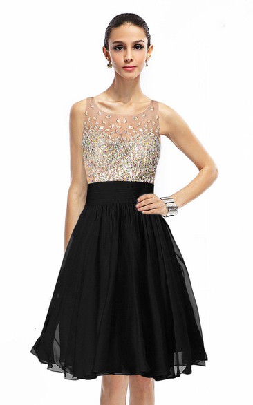 Sleeveless A-line Gown With Rhinestones Bodice