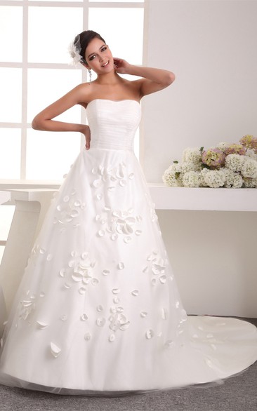 Strapless A-Line Ruched Top and Ball-Gown With Embellishment