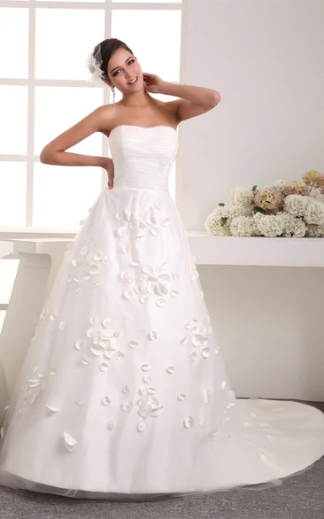 Strapless A-Line Ruched Top and Ball-Gown With Embellishment