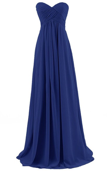 Sweetheart Asymmetrical Ruched Bodice Long Chiffon Dress