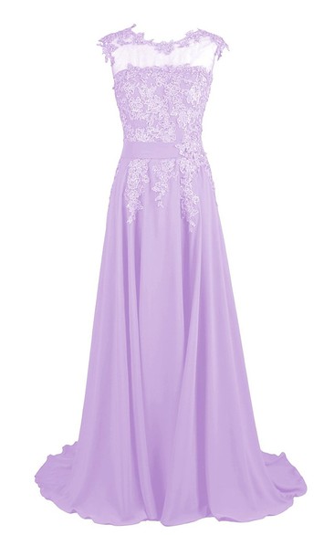 Illusion Neckline A-line Gown With Beaded Lace Appliques