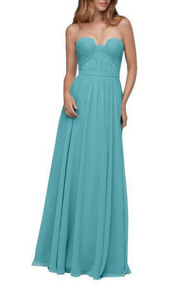 Strapless Ruched Chiffon Long Bridesmaid Dress