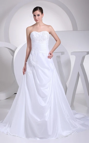 A-Line Draped Gown With Appliques Ruched Waist