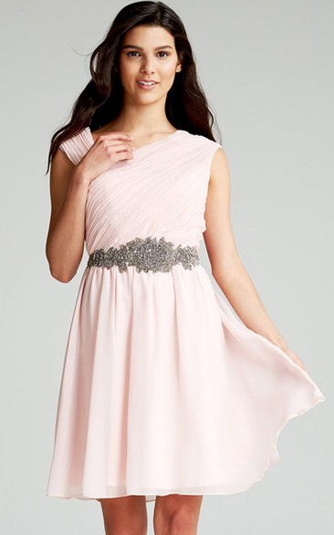 Chiffon Chic Asymmetric Neckline Dress With Sash