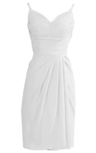 Sleeveless V-neck Ruched Knee-length Chiffon Dress