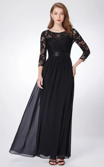 Romantic 3/4 Length Sleeve Floor-length Chiffon A Line Mother of the Bride Dress with Ruching