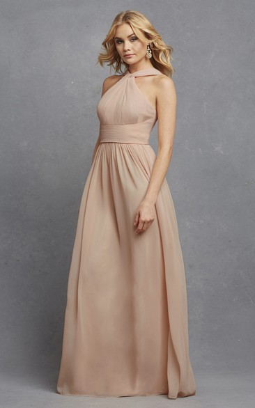 Unique Sleeveless Long-Chiffon Dress With Ruching