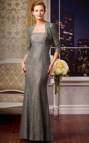 Strapless Lace Gown With 3-4 Sleeved Jacket Style