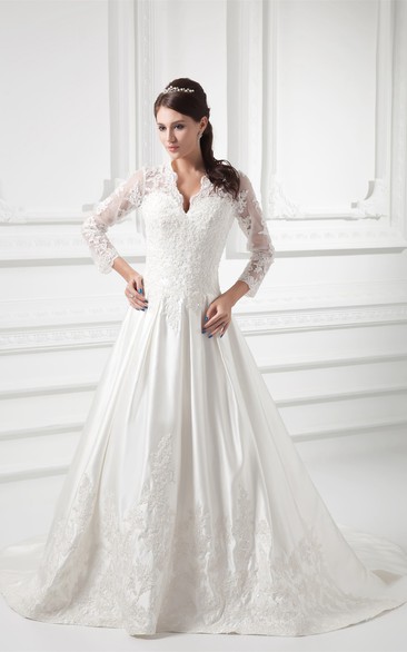 Charming Satin Sleeve V Neck Wedding Dresses