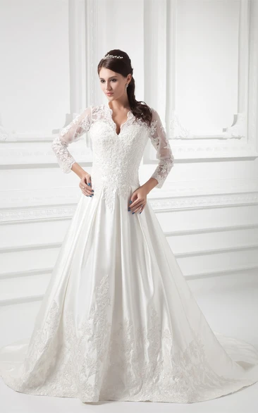 Charming Satin Sleeve V Neck Wedding Dresses