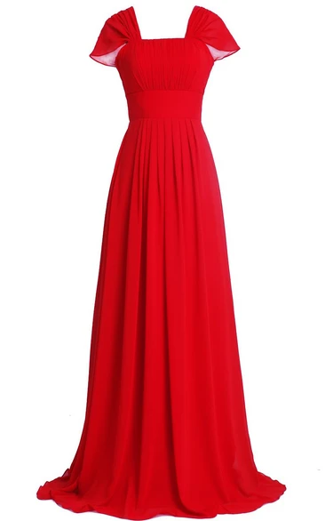 Queen Anne Sweep Train With Pleat and Cap-sleeve