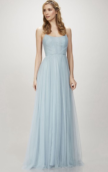 Spaghetti Ruched Sleeveless Tulle Bridesmaid Dress