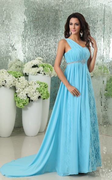 Unique Asymmetrical Style Lace Meets Chiffon A-Line Gown