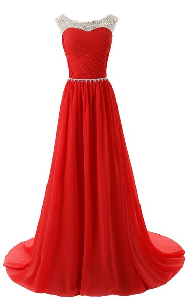 Scoop Crystal-beaded A-line Gown With Chaple Train