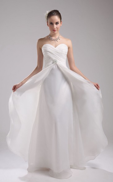 Sweetheart Ruched Maxi Dress With Crystal Broach