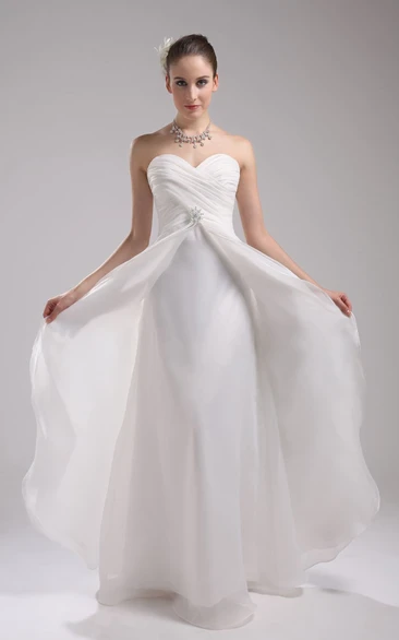 Sweetheart Ruched Maxi Dress With Crystal Broach