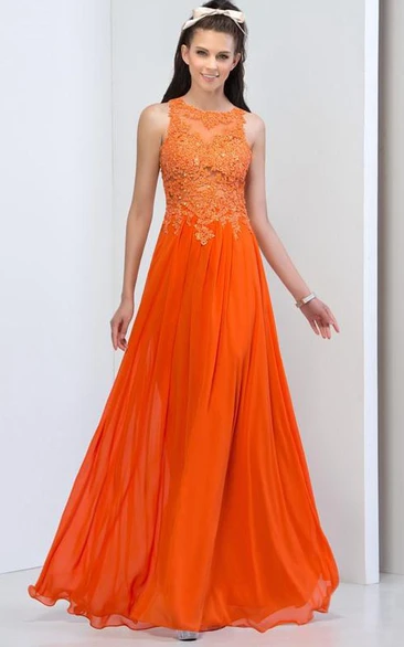 Scoop Appliques Sequins Open Back Prom Dress