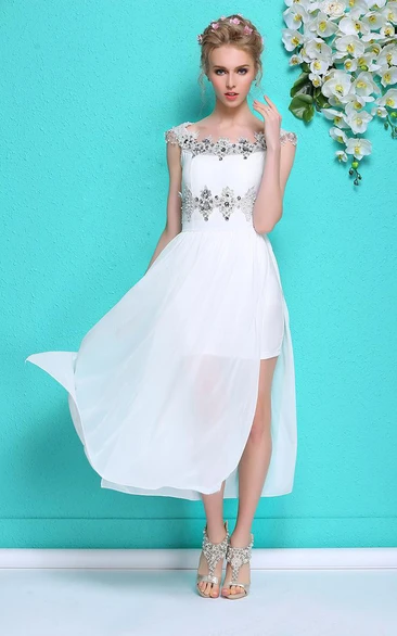 Hot Summer White Chiffon Prom Dress With Beadings