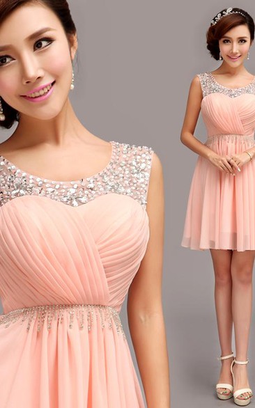 Glamorous Sleeveless Short Chiffon Homecoming Dress With Beadings
