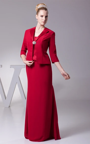 Classic Maxi Sheath Jacket and Dress With Broach