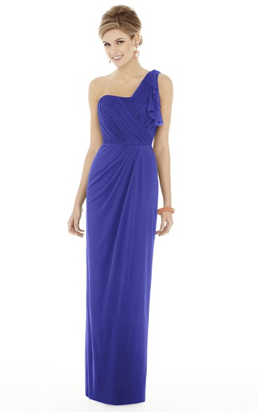 Sheath Long Ruched Criss Cross One-Shoulder Chiffon Gown