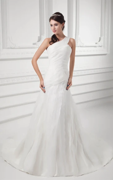Asymmetrical A-Line Ruched Single Strap and Gown With Draping